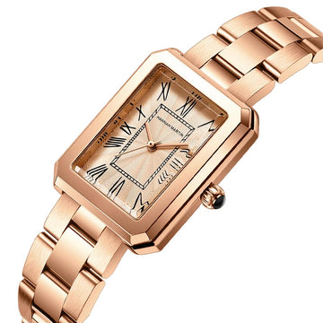 Super Quality Elegant Fashion Square Roman Dial Stainless Steel Ladie's 3Bar Quartz Wristwatch - Ideal Present